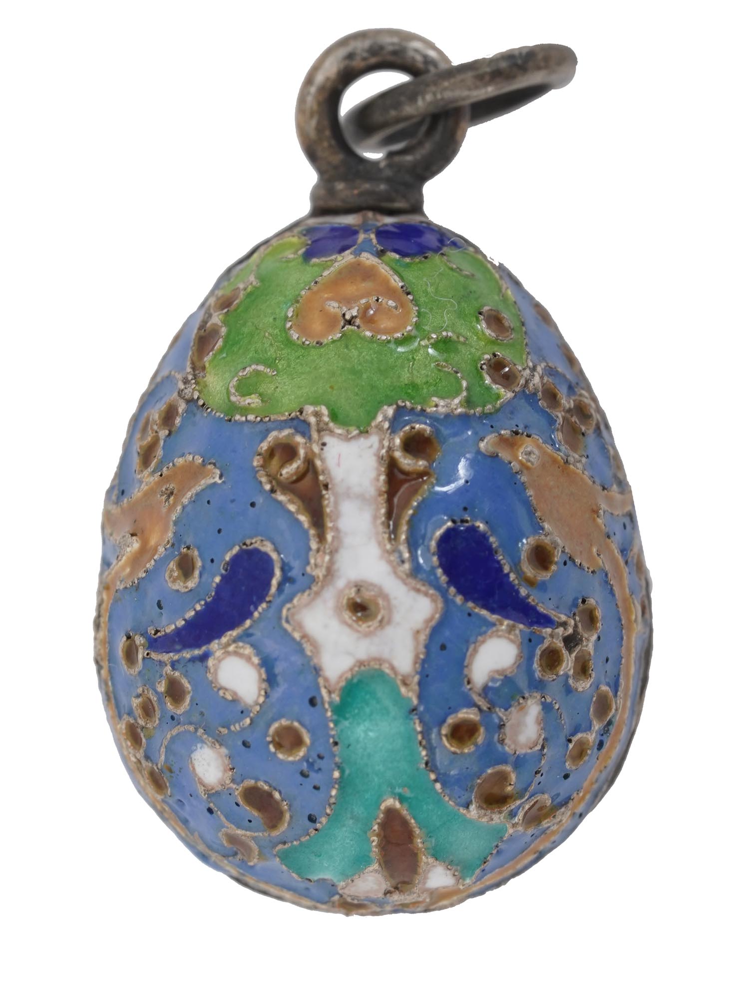 RUSSIAN 84 SILVER AND ENAMEL EASTER EGG PENDANT PIC-0